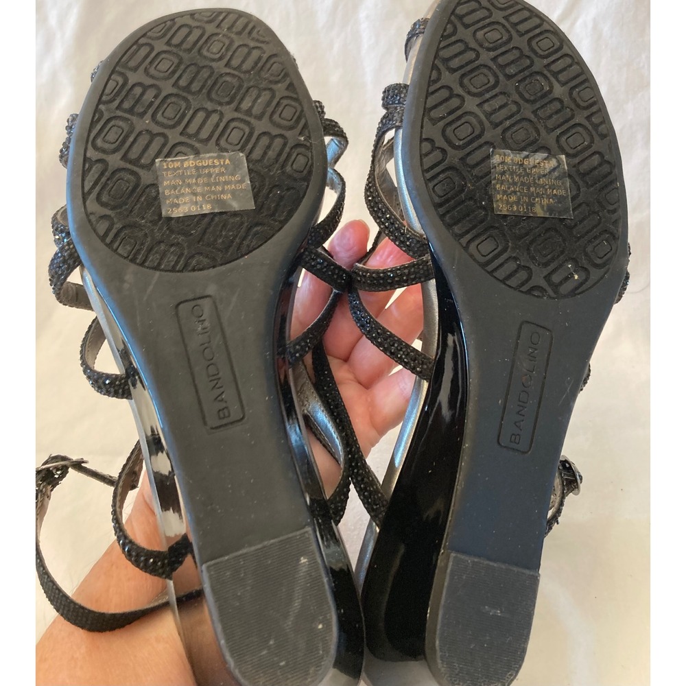 Bandalino Black Rhinestone Embellished Cage Strap Wedge Sandals Women's Size 10M - Picture 4 of 8